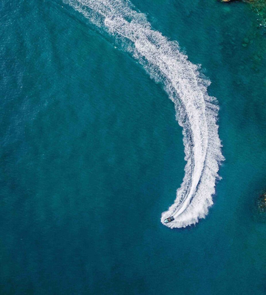 aerial view of a Nor-Tech 340 sports boat in Florida waters