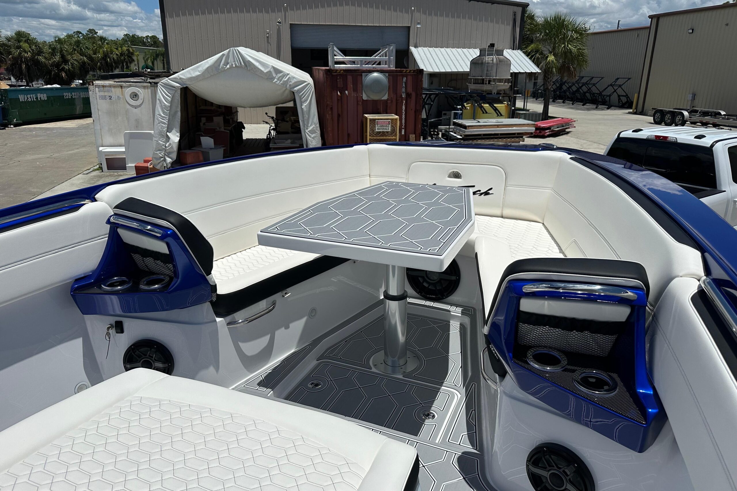 Luxury Offshore Boat Bow Seating with Table and Premium Upholstery