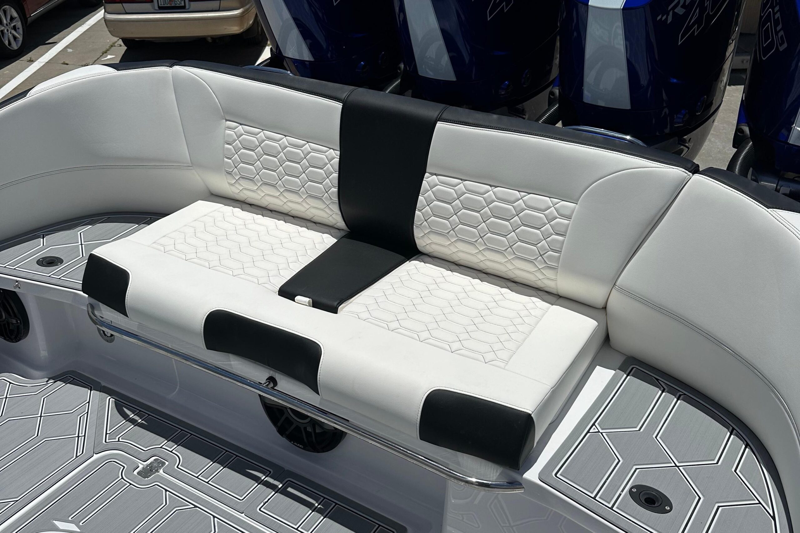 Luxury Offshore Boat Rear Seating with Custom Upholstery